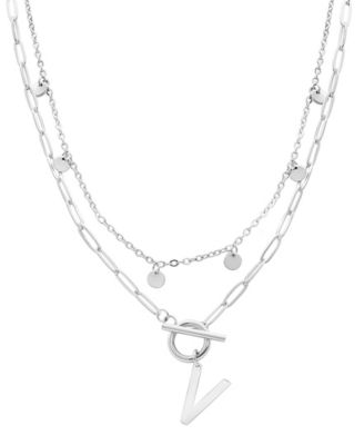 Silver Tarnish Resistant Confetti and Paperclip Layered Initial Toggle Necklace