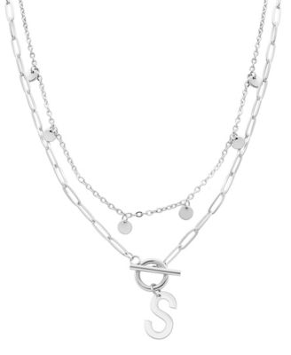 Silver Tarnish Resistant Confetti and Paperclip Layered Initial Toggle Necklace