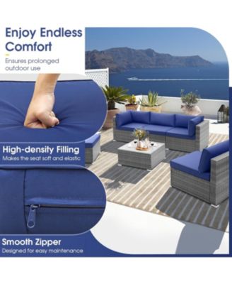 6 Piece Patio Conversation Sofa Set with Tempered Glass Coffee Table