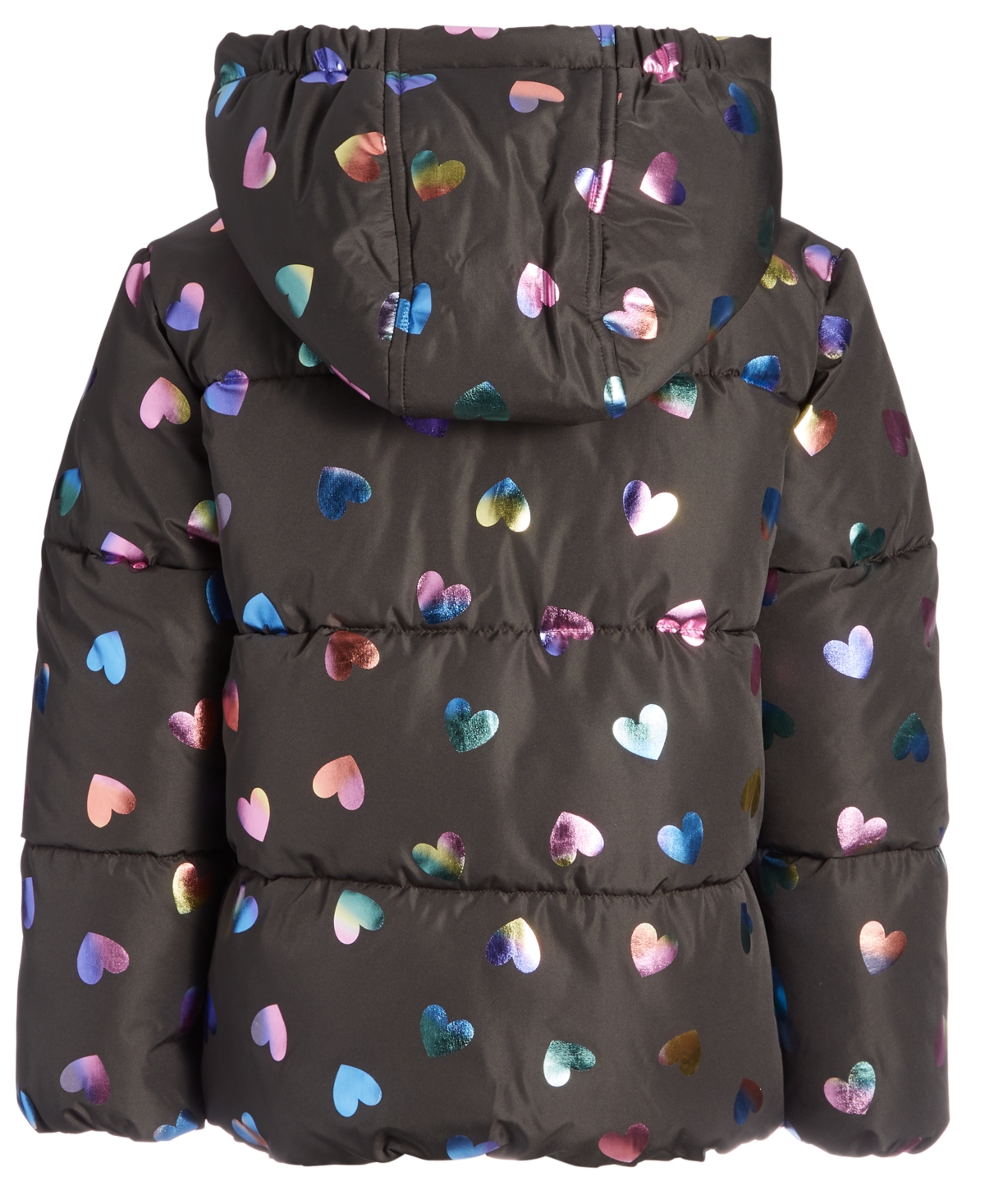 S Rothschild & Co Toddler & Little Girls Quilted Metallic Heart-Print Full-Zip Hooded Puffer Jacket