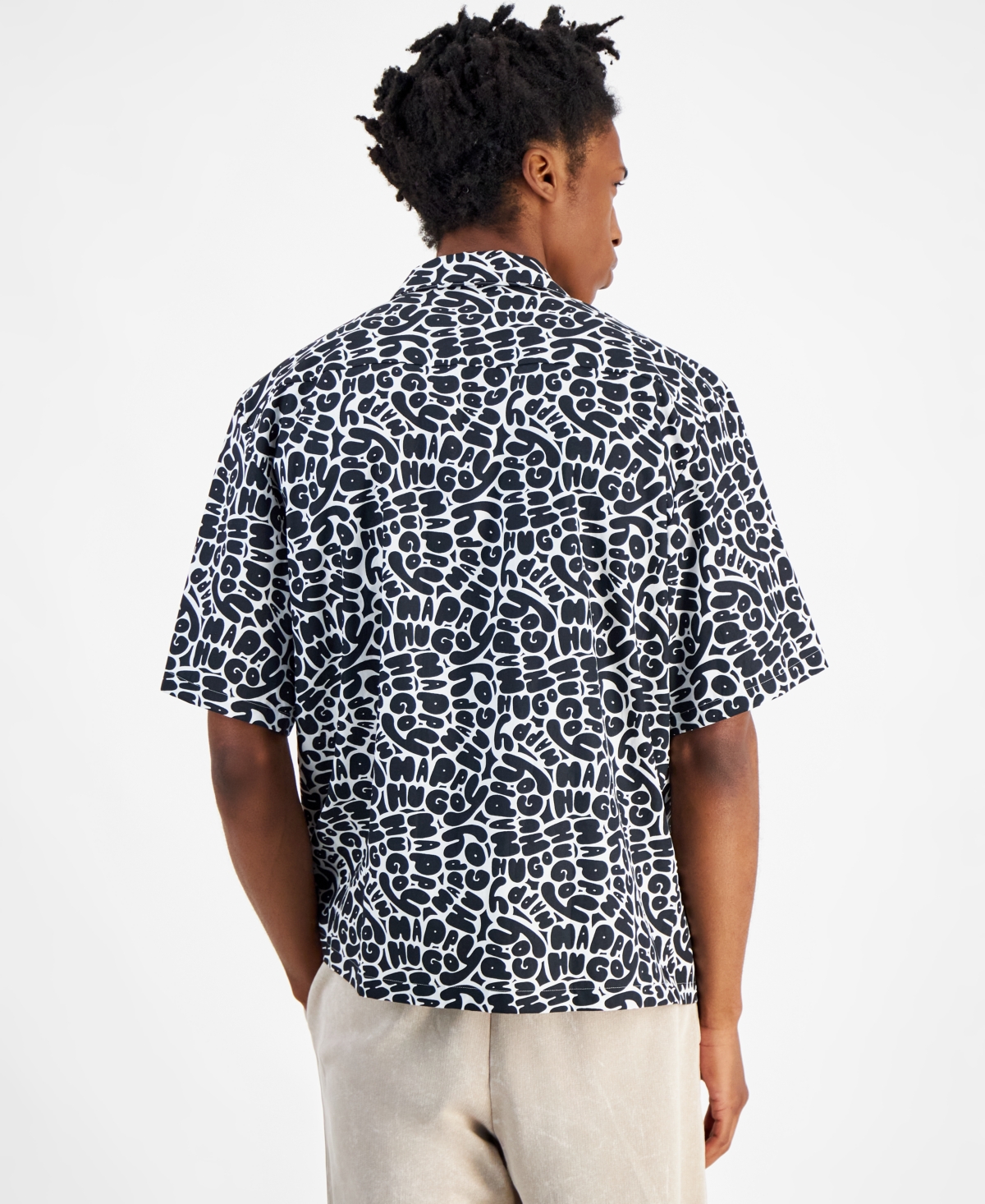 Hugo Boss Men's Eligino Relaxed Fit Short Sleeve Button Front Logo Camp Shirt