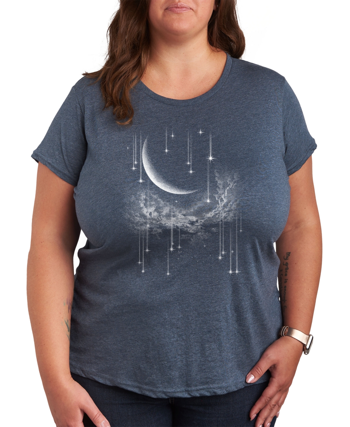 Hybrid Apparel Falling Stars Plus Size Graphic T-shirt In Blue