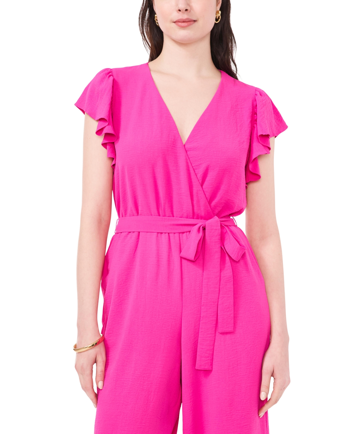 Vince Camuto Women's Tie-Waist Flutter-Sleeve V-Neck Jumpsuit