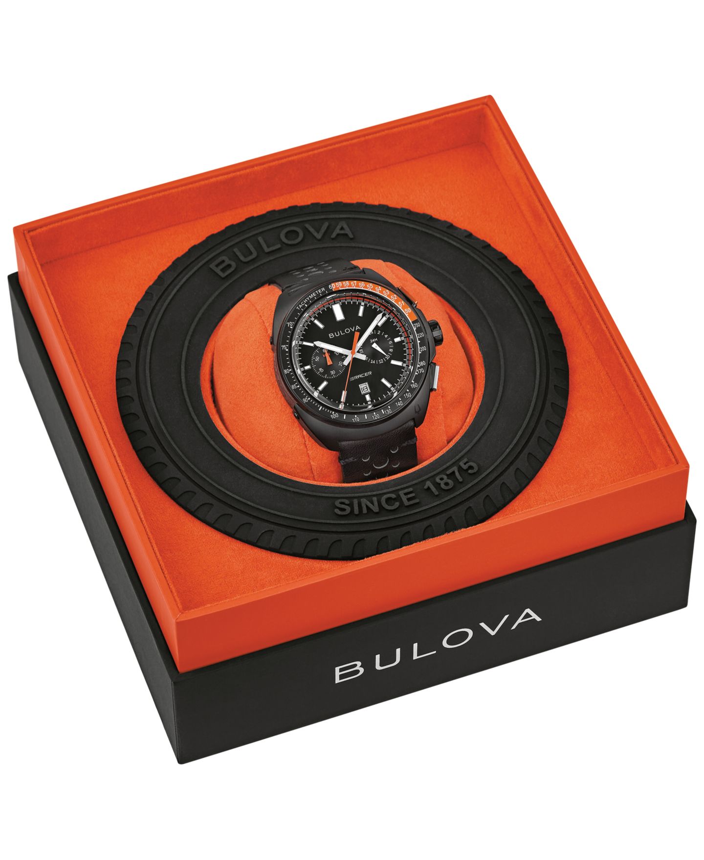 Мужские часы Bulova Chronograph Racer Black Leather Strap Watch 42mm — фото 4