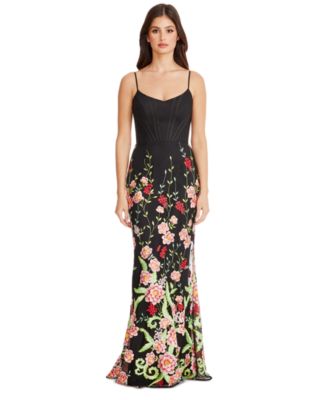 dress the population sabrina floral embroidered dress Dress the Population Uma Dress - Black main image 1