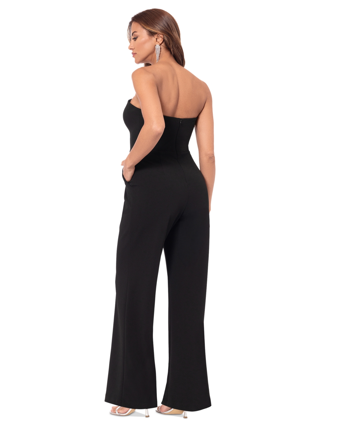 Betsy & Adam Women's Scuba-Crepe Bow-Front Jumpsuit -Crystal