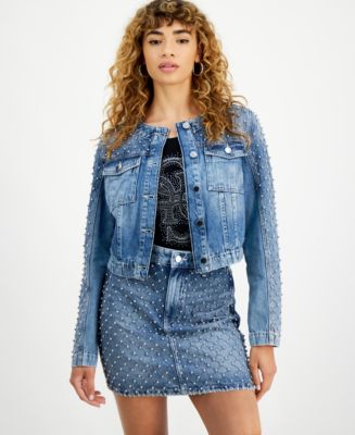 Guess cotton denim peplum jacket hotsell