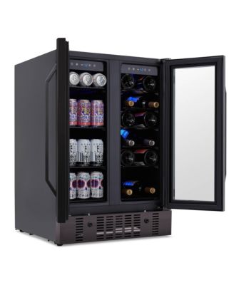 24" Wine & Beverage Refrigerator, 18-Bottle & 60-Can Capacity, Built-in Dual Zone Cooler with French Doors