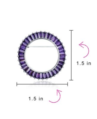 Purple Amethyst CZ Baguette Cut Eternity Circle Scarf Brooch Pin Silver Plated