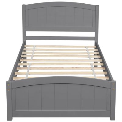 Wood Platform Bed With Headboard, Footboard And Wood Slat Support Twin