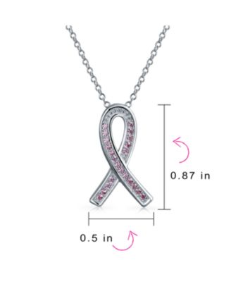 Delicate Elegant Fine Pave Pink Cubic Zirconia CZ Ribbon Breast Cancer Survivor Pendant Necklace Sterling Silver 18 Inch