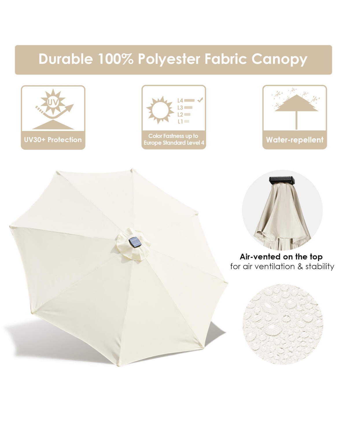 Yescom 9ft Solar Led Patio Umbrella Outdoor Yard Parasol Pool Sunshade Tilt with Crank