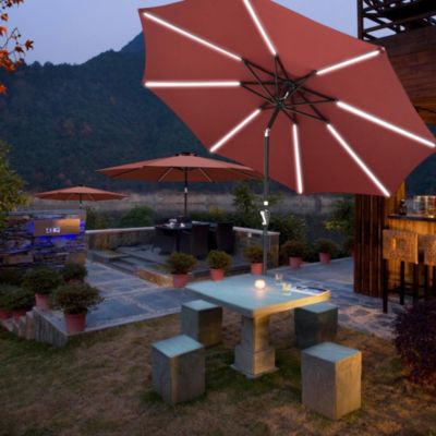 9ft Solar LED Patio Umbrella Outdoor Yard Parasol Cafe Sunshade Tilt with Crank