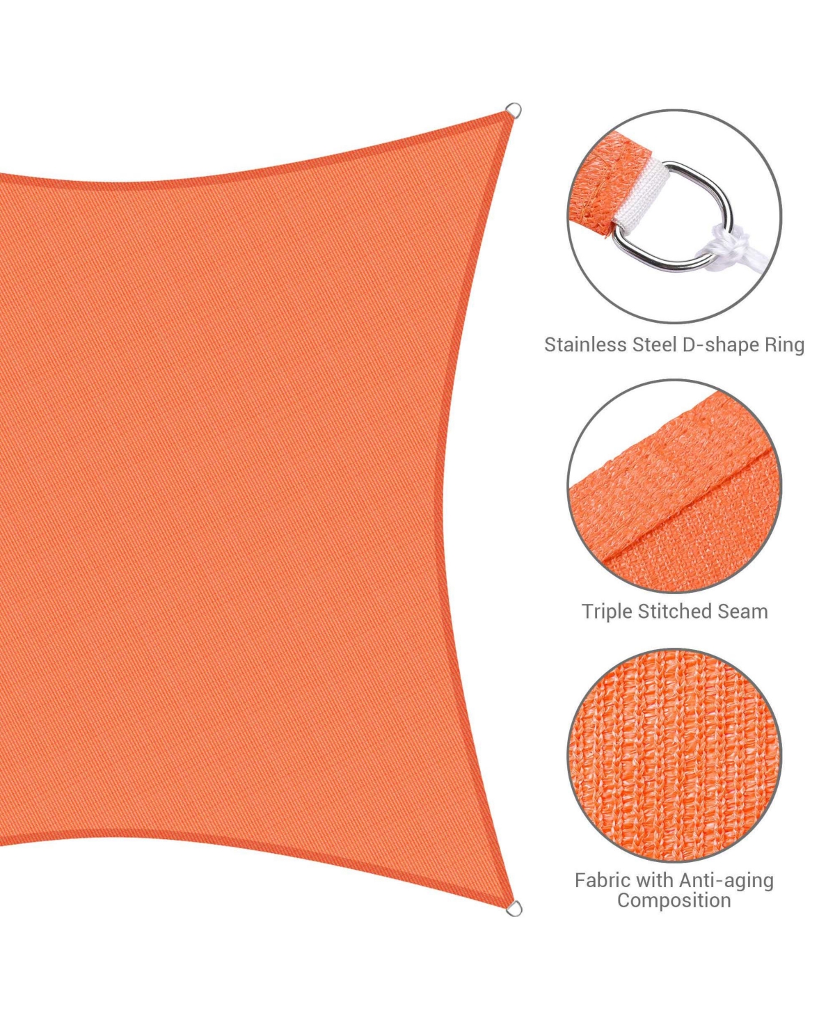 16x16 Ft 97% Uv Block Square Sun Shade Sail Hdpe Canopy Patio Backyard Pool Lawn