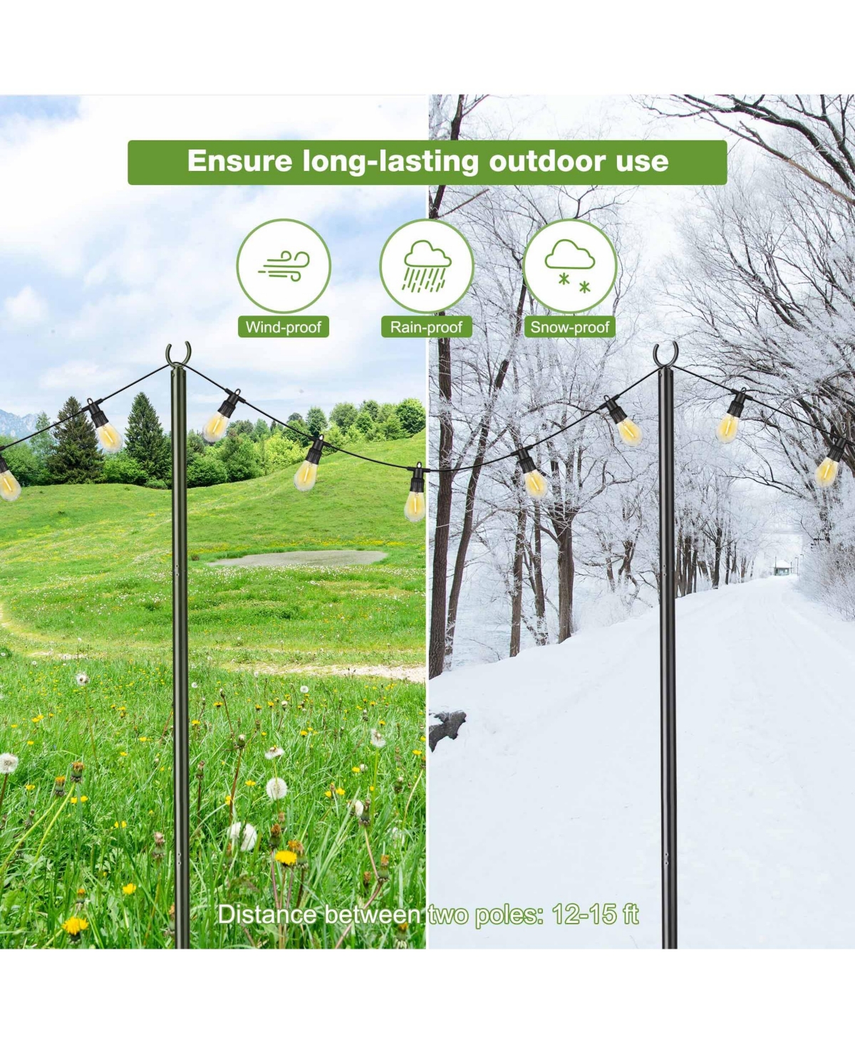 Yescom Ft String Light Pole Outdoor Metal Pole Aluminum Patio Backyard Party 2 Pack