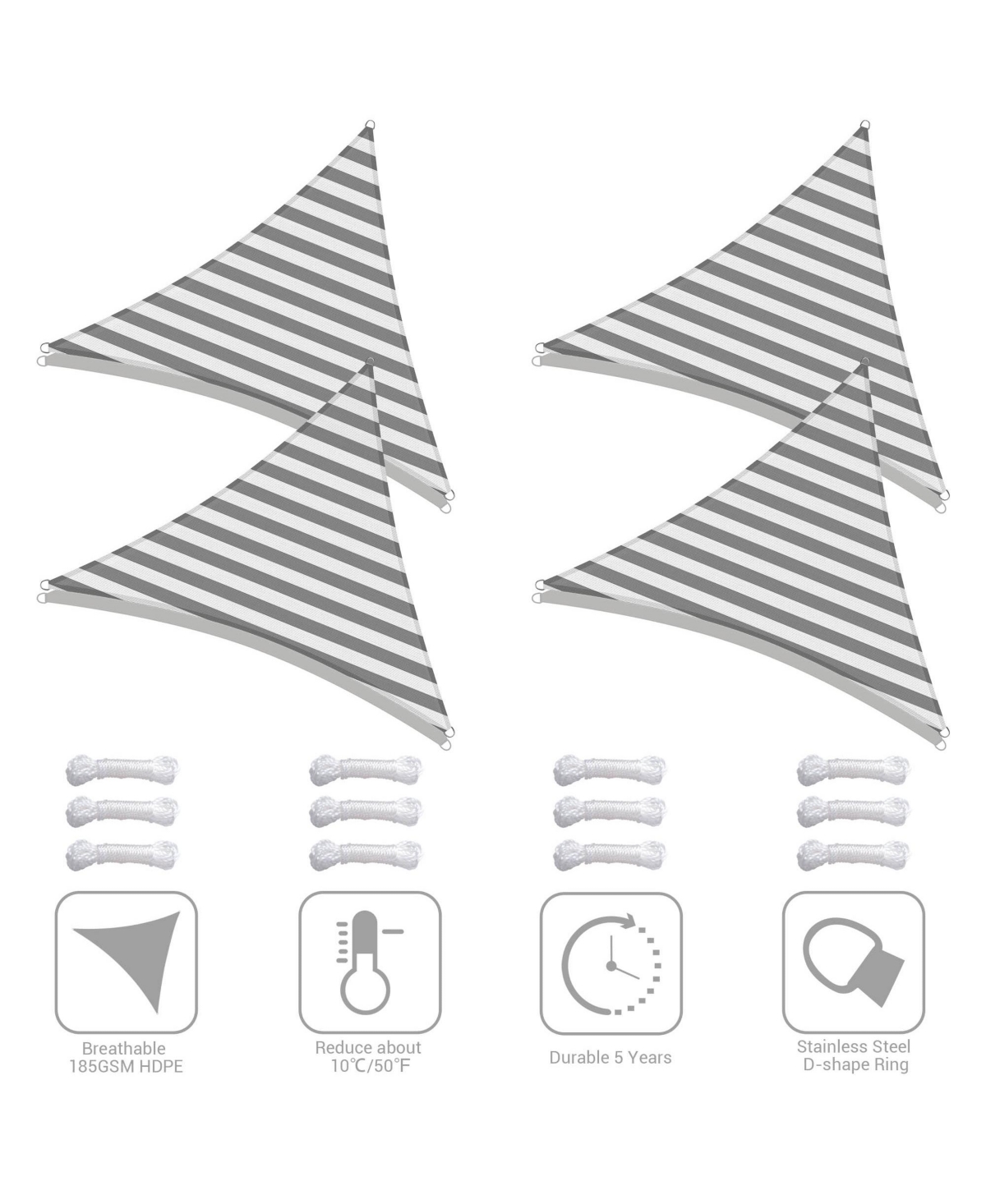 Yescom Pack 7 Ft 97% Uv Block Triangle Sun Shade Sail Heavy Duty Outdoor