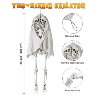 2 Pack 65" Two Headed Skeleton Bone Life Size Posable Prop Halloween Decoration