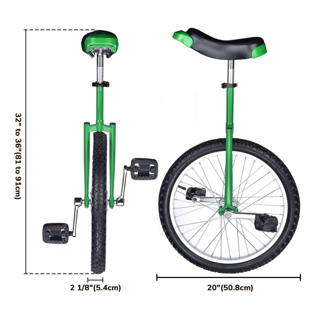 Yescom 20 In Wheel Outdoor Unicycle Leakproof Butyl Tire Circus Bike Balance Training for Adults Teenagers Kids,- Green