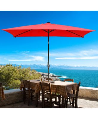 10x6.5FT Rectangle Outdoor Solar LED Patio Umbrella with Crank Tilt for Table Market Yard Deck Pool Party Red