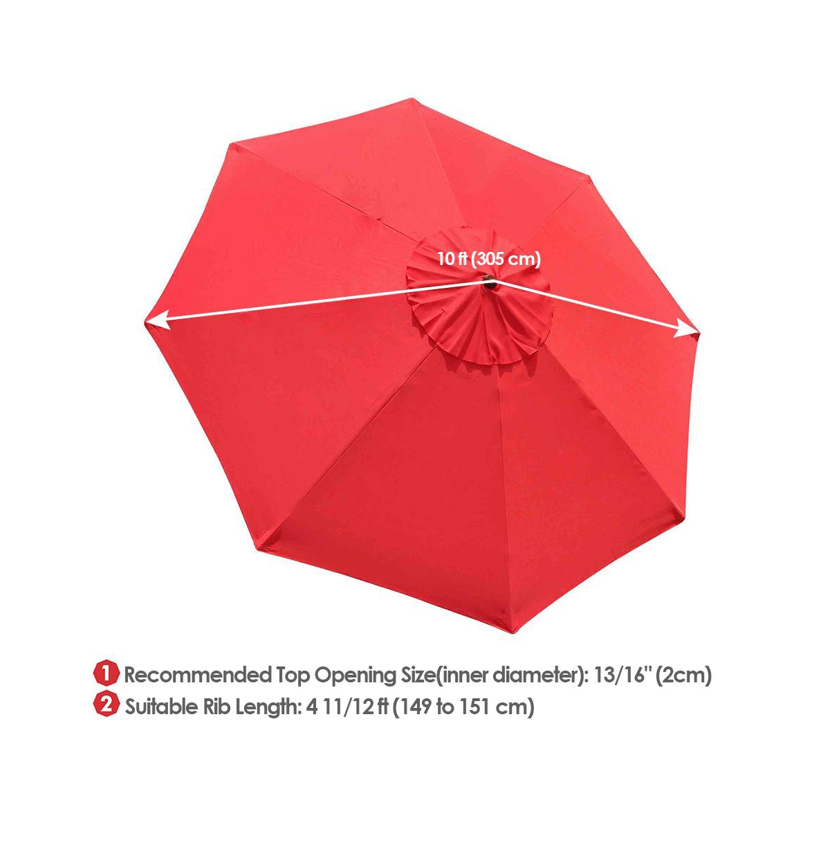 10Ft 8 Rib Umbrella Replacement Canopy Cover Top Patio Sun Shade Market Yard Red