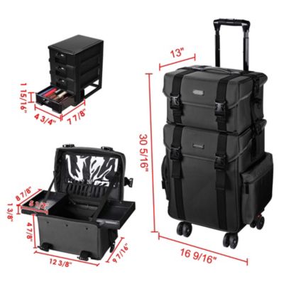 Classic Black Rolling 2in1 Cosmetic Case Sided Makeup Artist Organizer