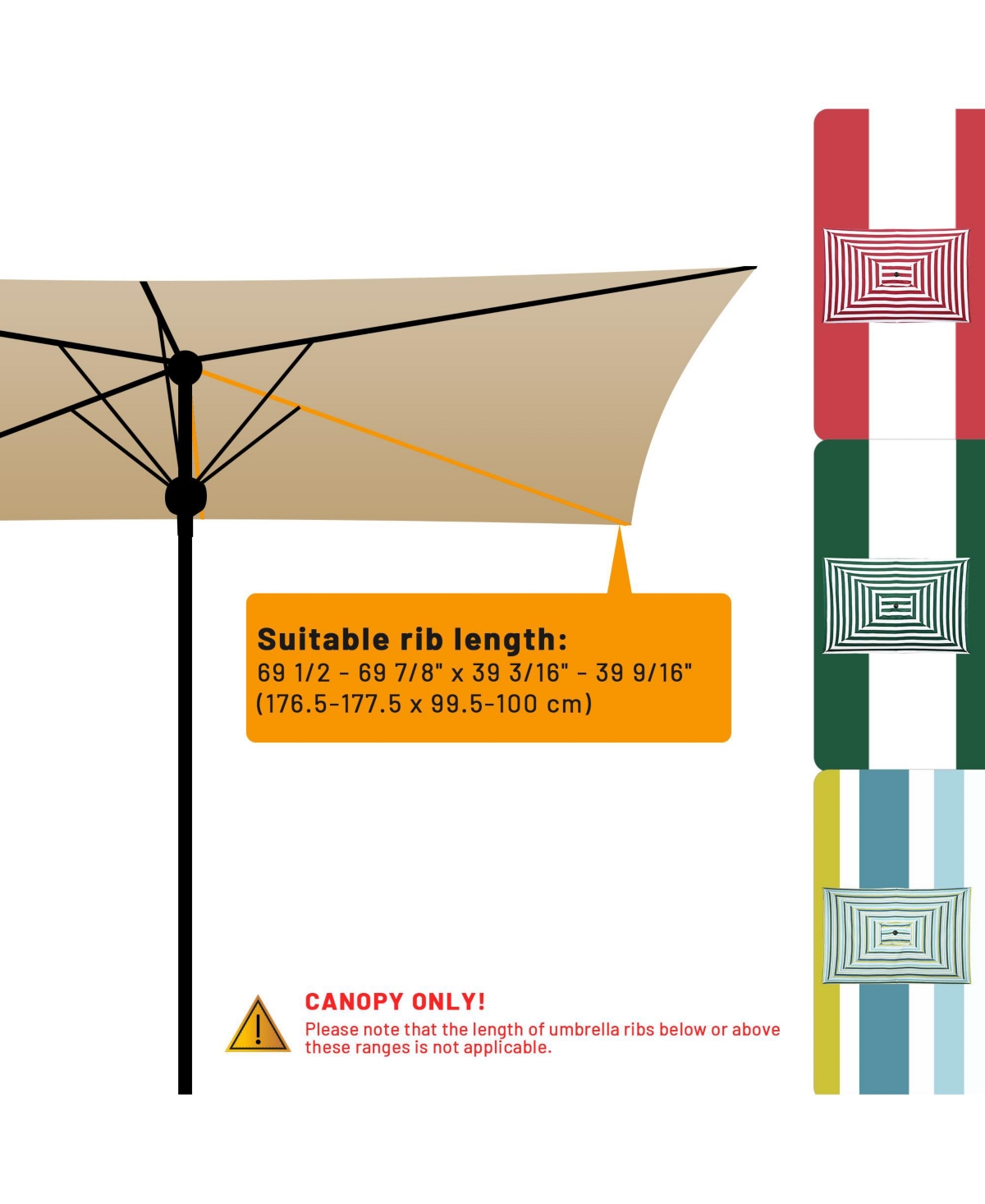 Yescom 10x6.5 Ft Patio Umbrella Replacement Canopy Market Table Top Sunshade Cover Yard - Deep green  white stripes