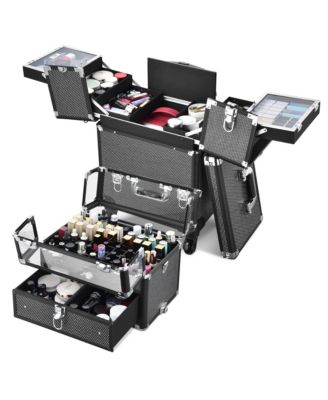 2in1 Nail Polish Organizer Rolling Makeup Train Case Manicure Black