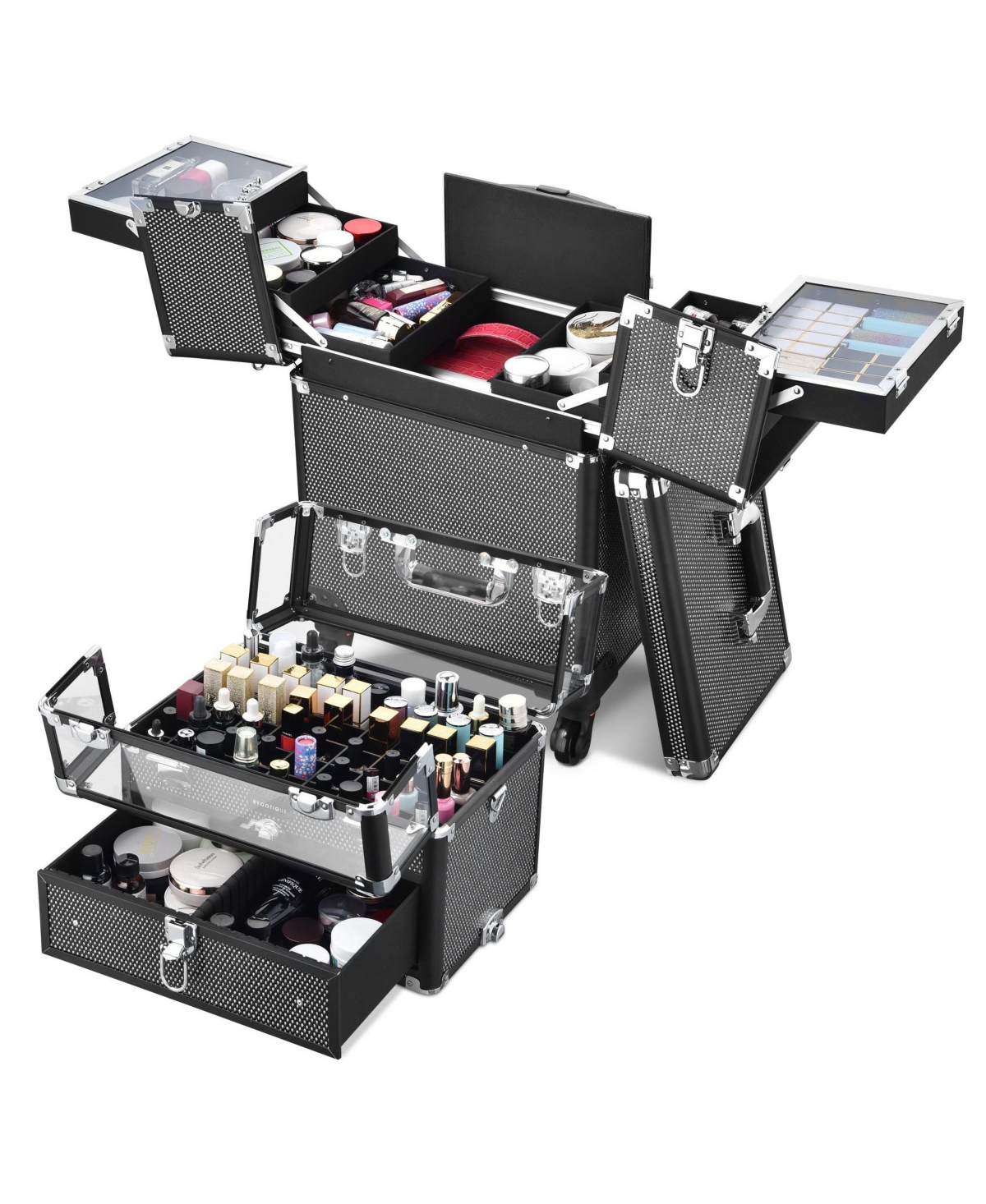 Byootique 2in1 Nail Polish Organizer Rolling Makeup Train Case Manicure