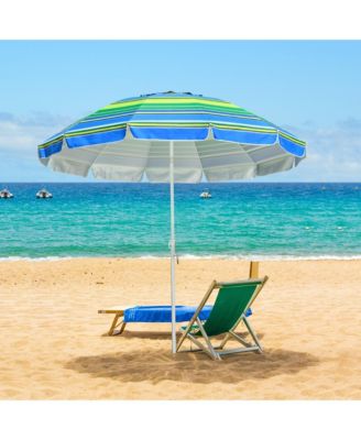 7 Ft Striped Outdoor Umbrella UV Protection Sunshade Tilt Sand Anchor