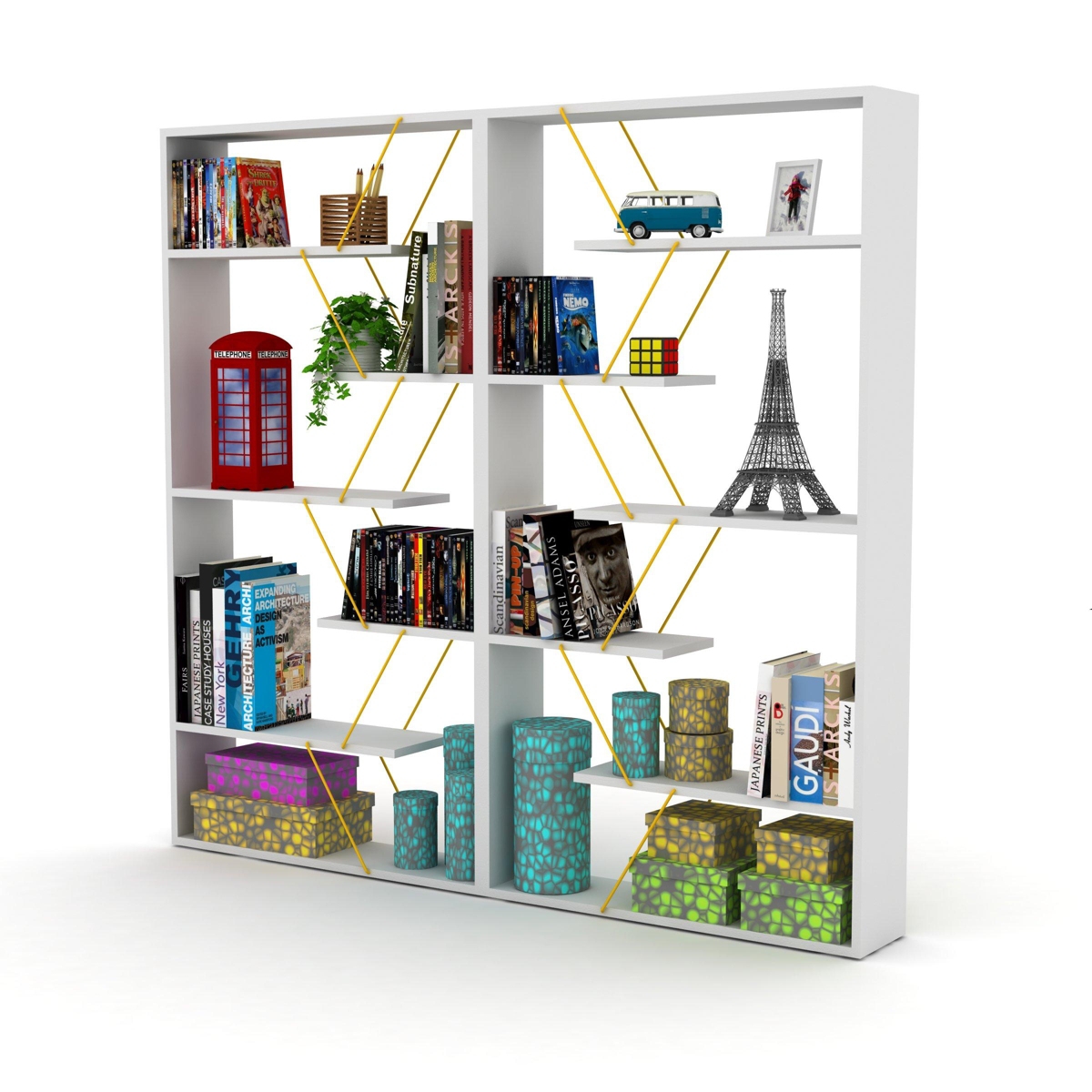 Streamdale Furniture Wood Frame Etagere Open Back 6 Shelves Bookcase Industrial Bookshelf