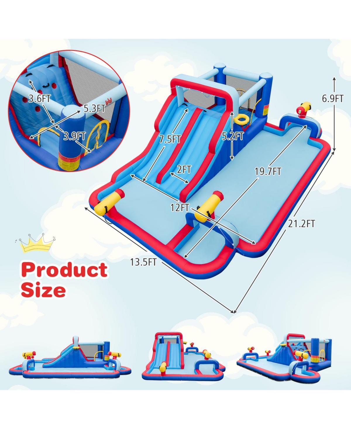 Inolait Inflatable Water Slide Park for Kids Backyard Outdoor Fun (without Blower)