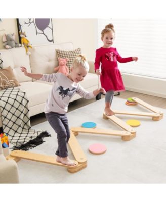 12-Piece Kids Wooden Balance Beam with Colorful Steeping Stones