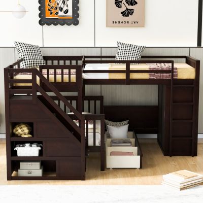Streamdale Twin-Twin over Full L-Shaped Bunk Bed w/ Desk & Wardrobe