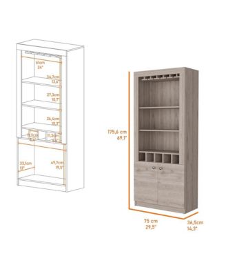 New York Bar Cabinet, Five Bottle Cubbies, Three Open Shelves