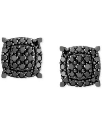 Men's Black Diamond Halo Cluster Screw Back Stud Earrings (1 ct. t.w.)