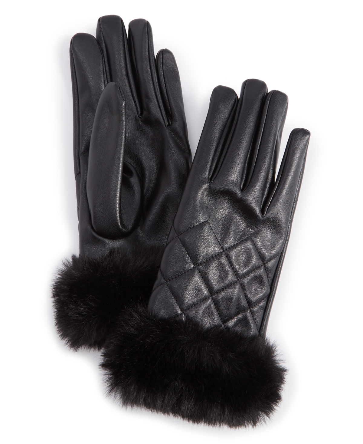 INC INTERNATIONAL CONCEPTS WOMEN'S FAUX-FUR-TRIM FAUX-LEATHER GLOVES, CREATED FOR MACY'S 