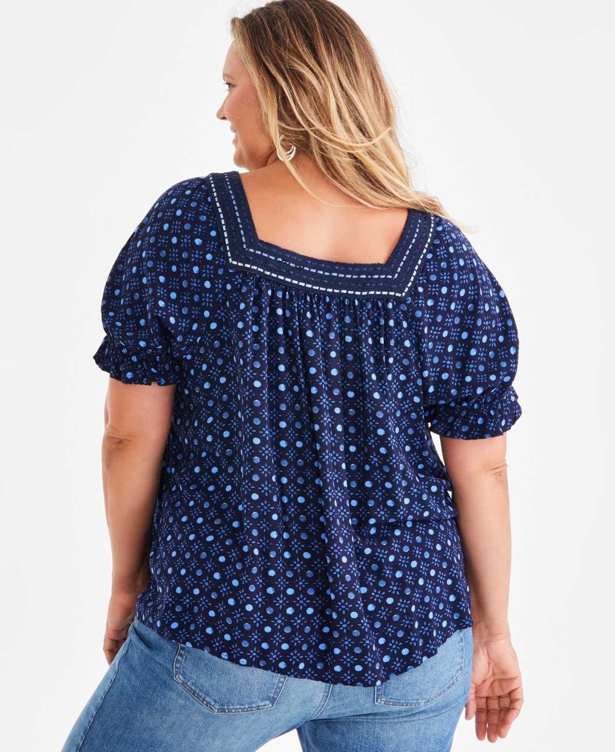 Style & Co Plus Size Printed Puff-Sleeve Top, Created for Macy's