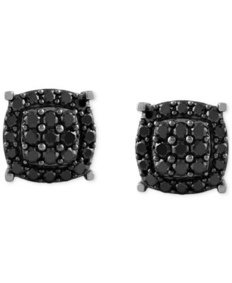 Men's Black Diamond Halo Cluster Screw Back Stud Earrings (1 ct. t.w.)