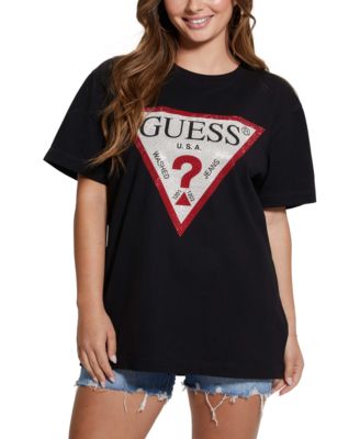 GUESS - Women's Cotton Stone-Embellished-Logo T-Shirt