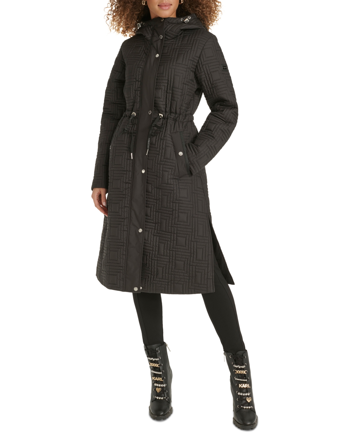 KARL LAGERFELD WOMEN'S HOODED QUILTED ANORAK COAT, CREATED FOR MACY'S