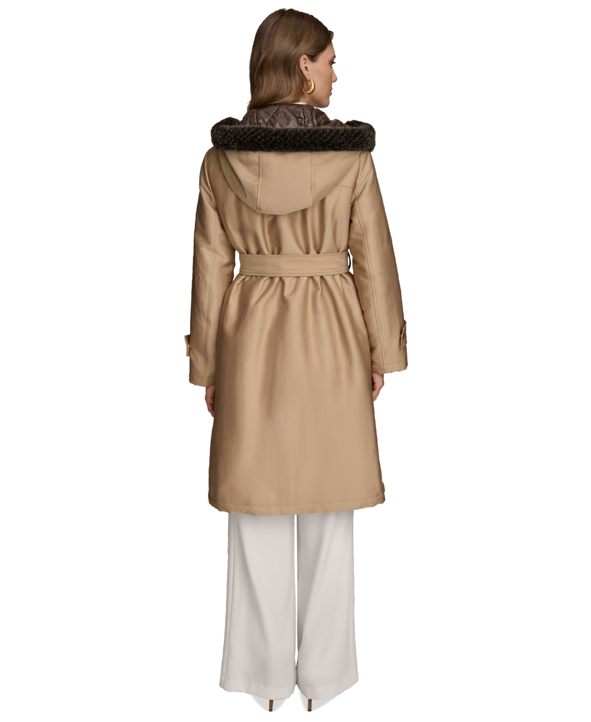 Donna Karan New York Women's Faux-Fur-Trim Hooded Raincoat