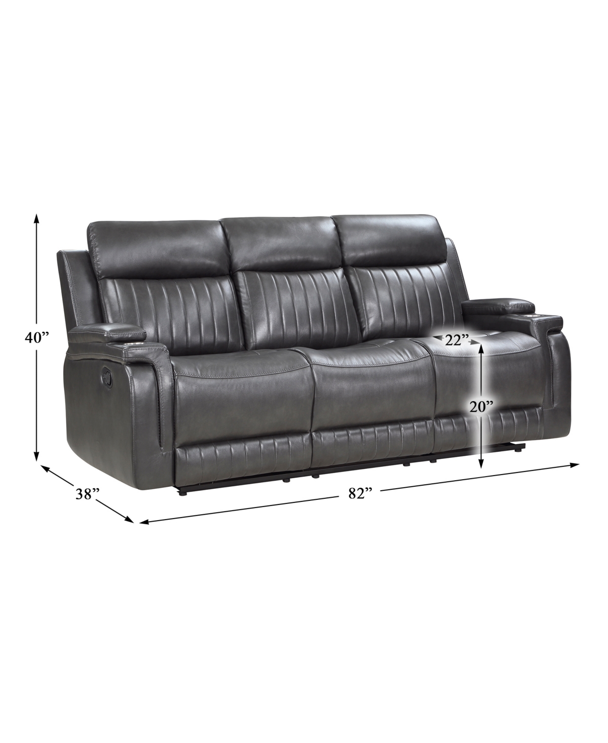 Shop Homelegance White Label Wallstone 82" Double Reclining Sofa With Drop-down Cup Holder In Dark Gray