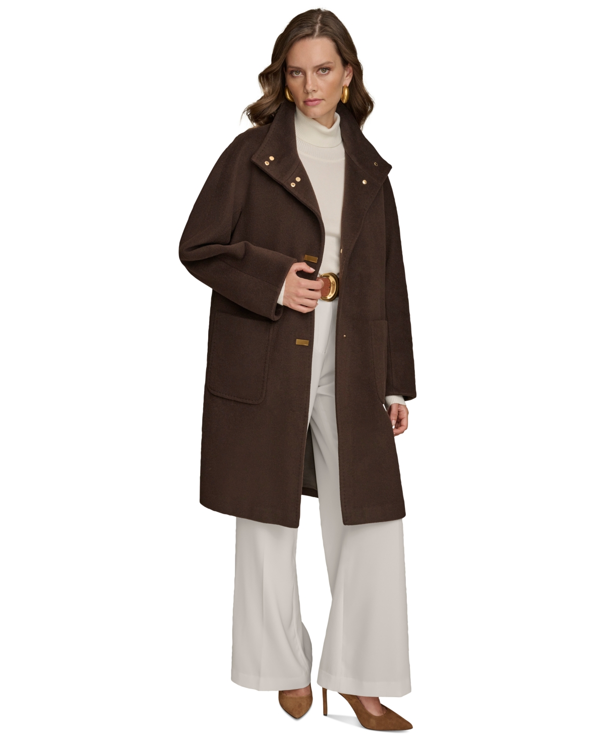 Donna Karan Women's Stand-collar Single-breasted Coat In Chocolate