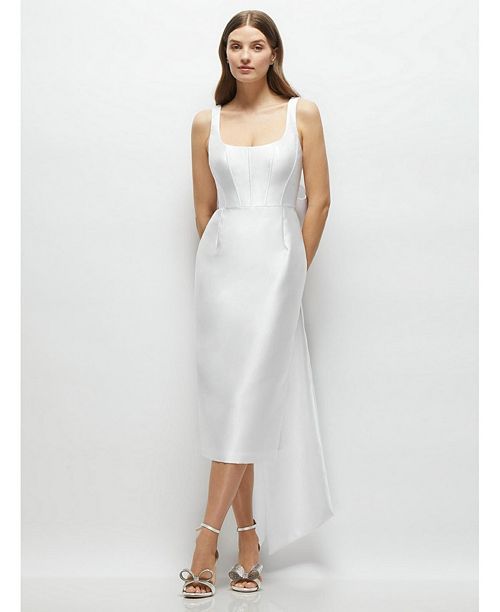 alfani Alfred Sung Scoop Neck Corset Satin Midi Dress with Floor-Length Bow Tails Women's Fashion Shoes & Accessories