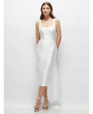 lois ivory satin corset midi dress Alfred Sung Women's Scoop Neck with Floor-Length Bow Tails Six stories