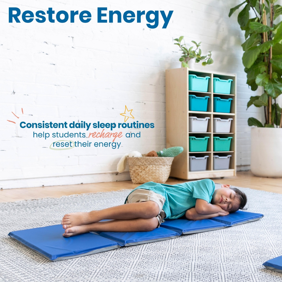 ECR4Kids Everyday Folding Rest Mat, 4-Section, 1in,Grey, 5-Pack -grey