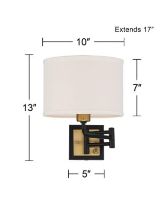 Joelle Modern Swing Arm Wall Lamp Brass Black Plug-in Light Fixture Fabric Drum Shade for Bedroom Bedside Living Room Reading Home House