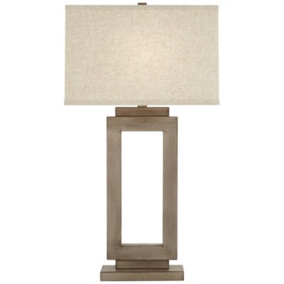 Rustic Farmhouse Table Lamp 30" Tall Sand Metal Open Window Oatmeal Fabric Rectangular Shade for Bedroom Living Room Bedside House Home