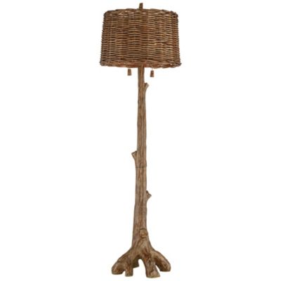 Forrest Sequoia Tree Rustic Country Cottage Floor Lamp 61" Tall Faux Wood Brown Wicker Drum Shade for Living Room Bedroom Office House