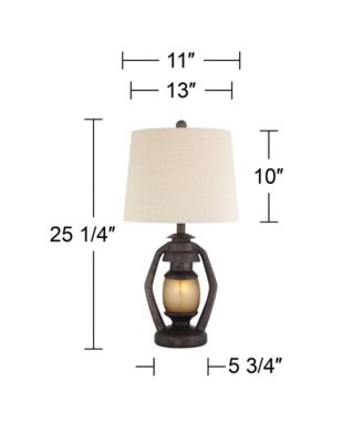 Horace Rustic Table Lamps 25 1/4" High Set of 2 Brown with Nightlight Miner Lantern Oatmeal Drum Shade for Bedroom Living Room